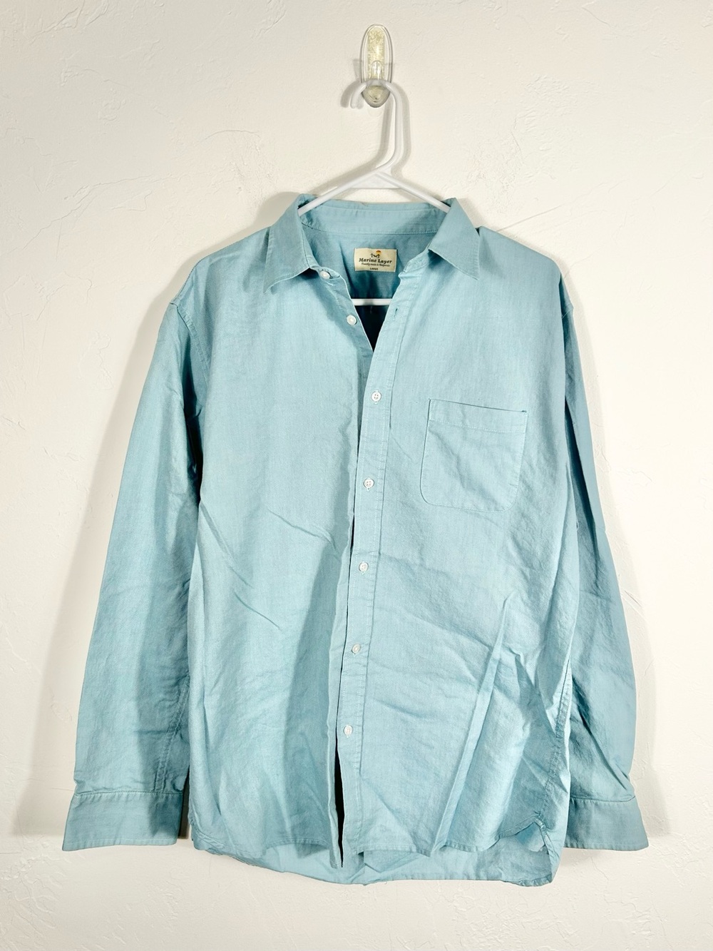 Marine Layer Men's Linen-Blend Long Sleeve Button Down Shirt Aqua Mint Size L